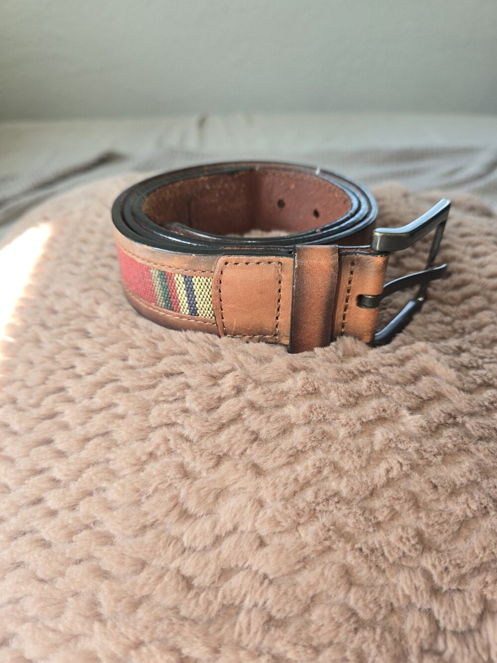 Columbia Mens Leather vintage Belt Size 36 brown with Guatemala inlay southwest